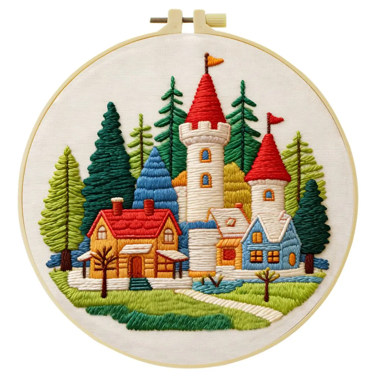 1 Stück 20X20CM/15X15CM 7,87/6,3 Zoll Schloss-Stickerei-Starter-Kit DIY-Kit DIY-Stickerei-Set Handarbeiten Nadelkunst Malerei – Detail 1
