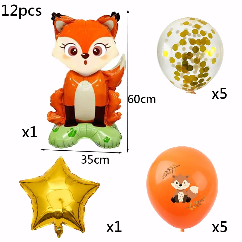 Fox Theme Birthday Party Supplies Decorations Birthday Balloons and Stickers Tableware with Cartoon Candy Bagso orange