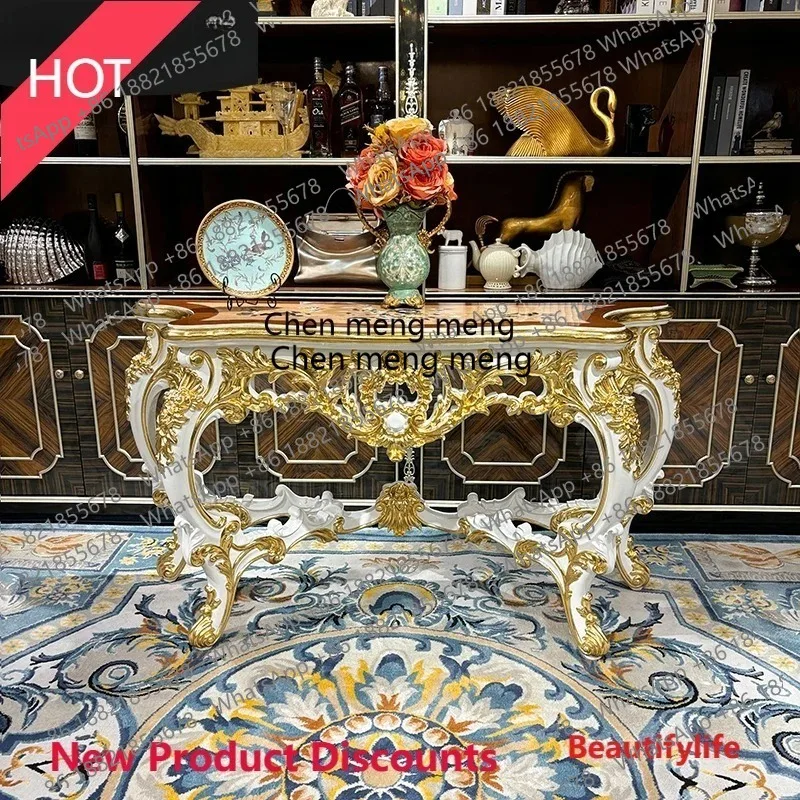 French European solid wood carving flower decoration table palace luxury villa shell veneer entrance table