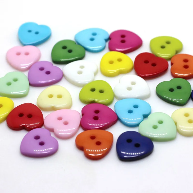 100 Pcs 11mm/13mm/15mm Mixed Heart Apparel Sewing Buttons For Kids Clothes Scrapbooking Decorative Handicraft DIY Accessories