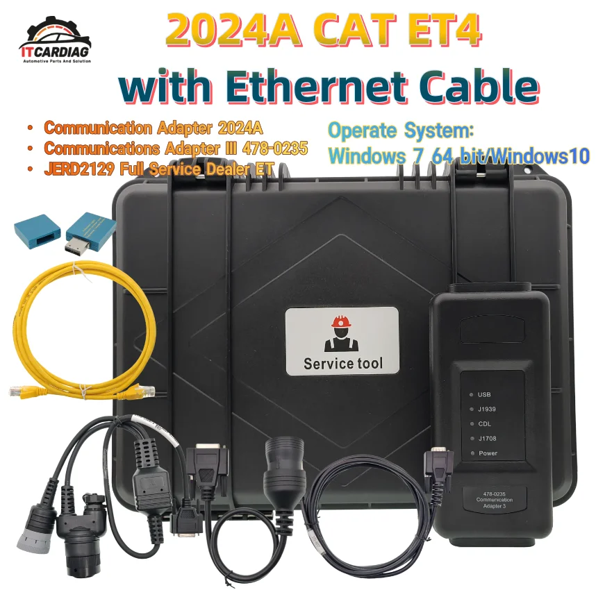 2024A ET4 Communication Adapter with Ethernet Cable for Caterpillar CAT 478-0235 538-5051 Heavy Duty Diagnostic Tester