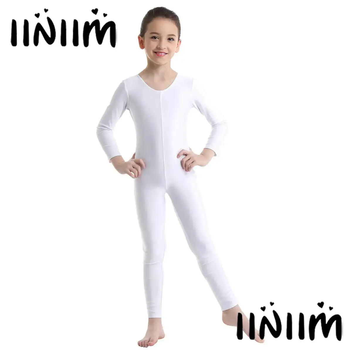 

Kids Girls Gymnastics Leotard Long Sleeves Ballet Dance Bodysuit Dancewear Tight Jumpsuit Spandex Full Body Scoop Neck Unitard