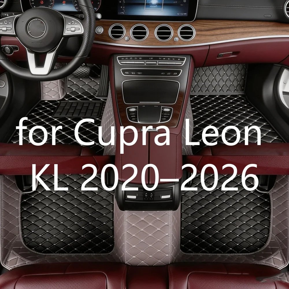 Maßgeschneiderte Auto-Fußmatten aus Leder für Cupra Leon KL 2020–2026, 5-Sitzer, wasserdicht, rutschfest, verschleißfest, leicht zu reinigen, Auto-Fußmatten, Auto-Innenschutz, Teppichzubehör 2043