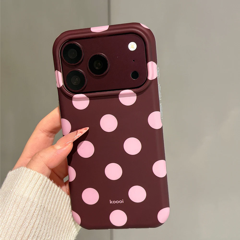 Beliebte Retro-Handyhülle mit großen Polka Dots in Burgunderrot für iPhone 18 Pro Max 17 16 15, stoßfeste Schutzhülle aus IMD TPU – Detail 7