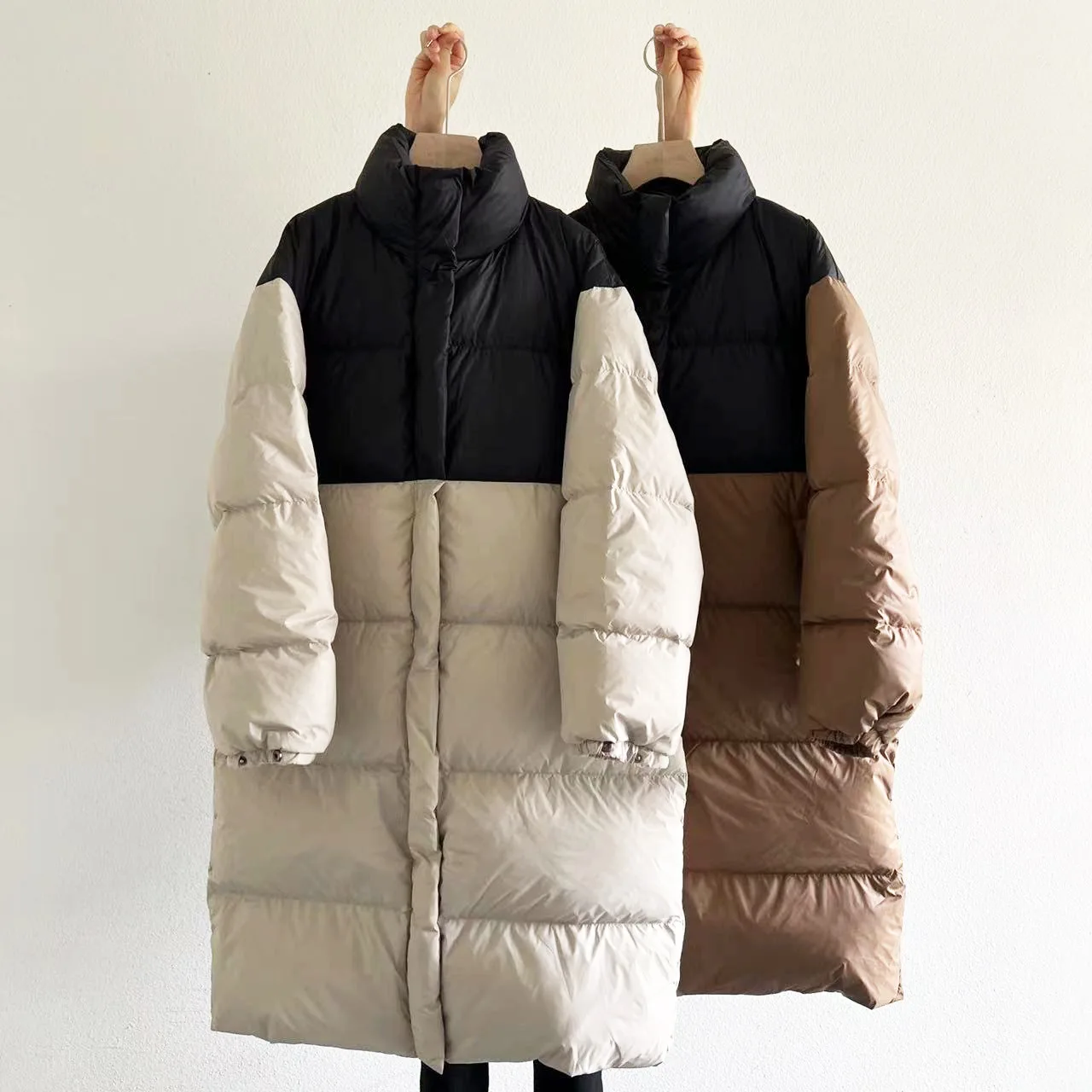 

Autumn and Winter New Women's Down Jacket Commuting Windproof Stand Collar Splicing White Duck Down Parkas