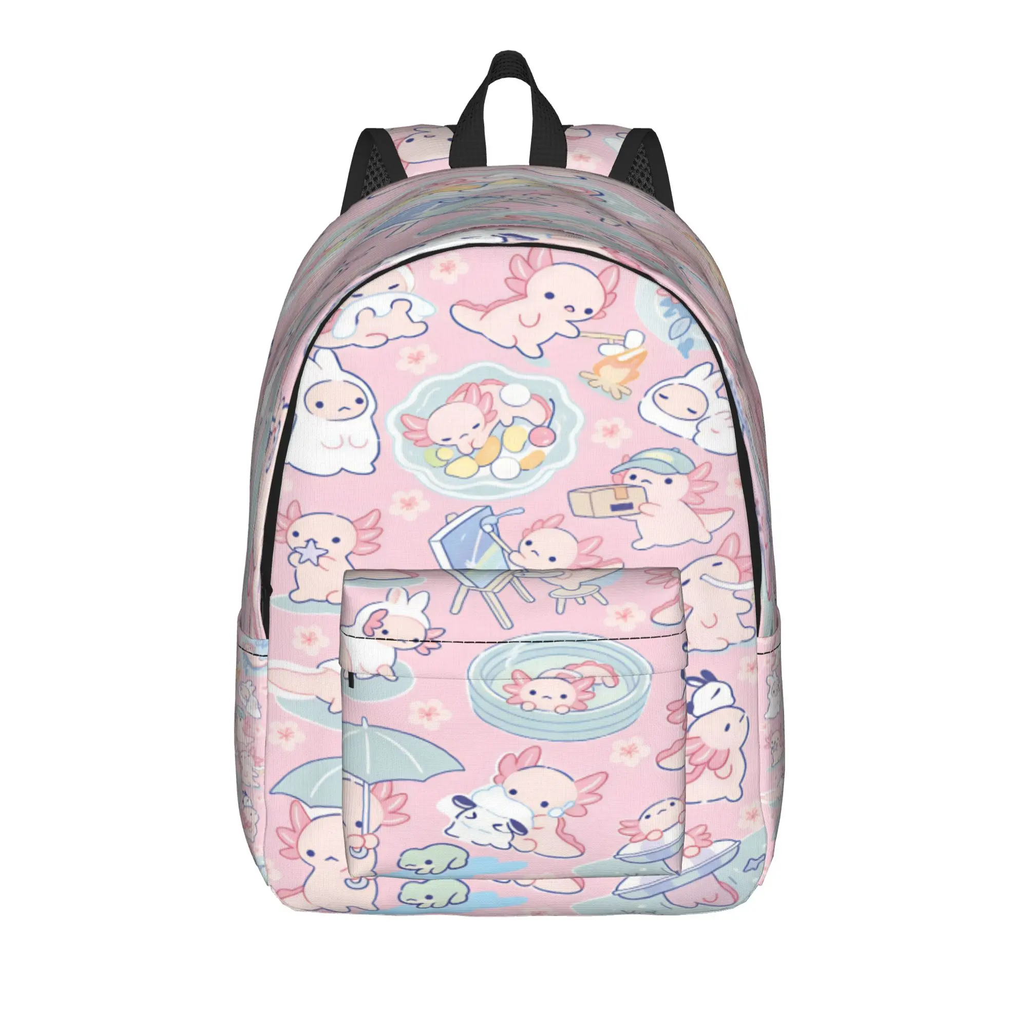 Swimmy Axolotls Backpack Girl  Breathable Backpacks Polyester Stylish High School Bags Cycling Custom Rucksack