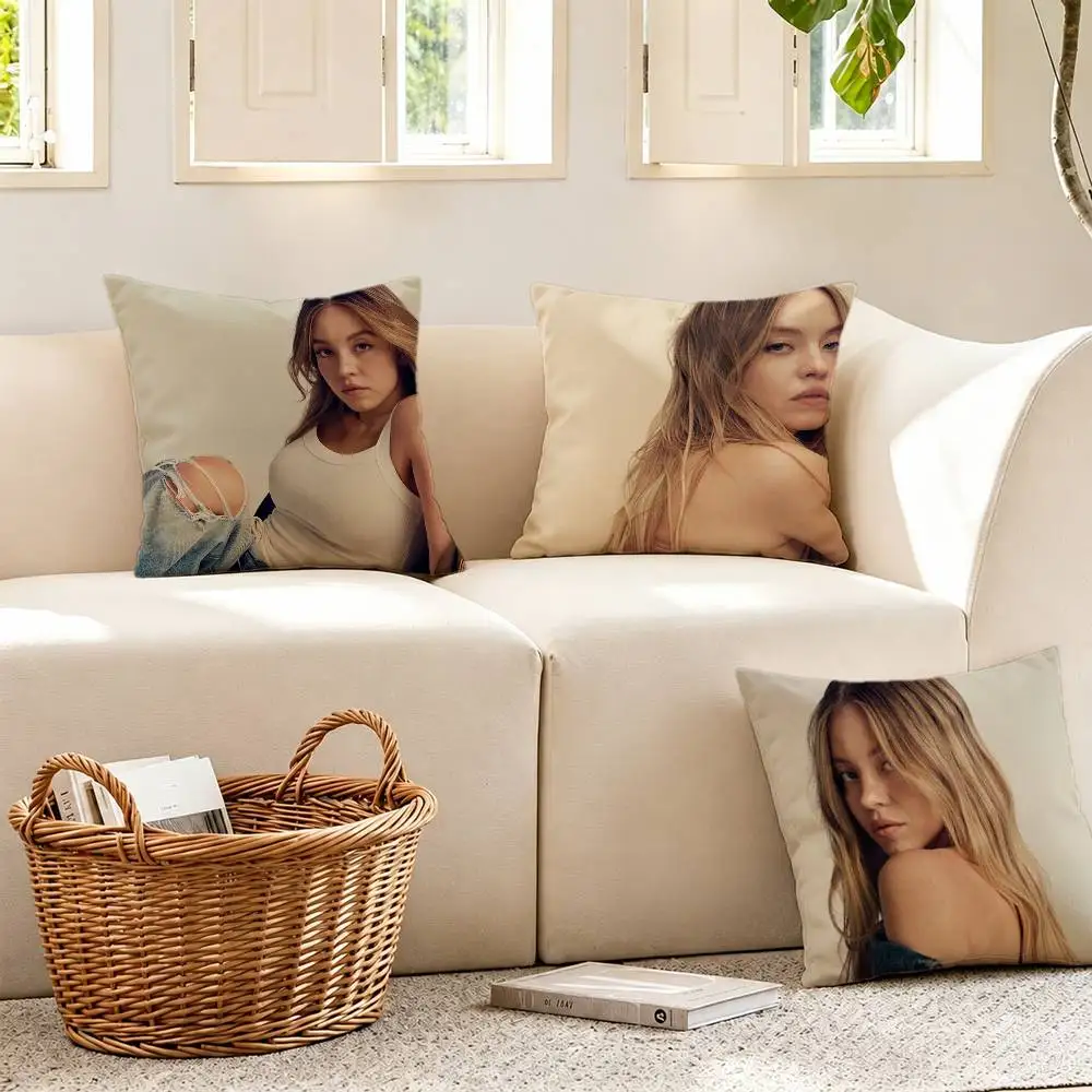 s-Sydney Sweeney Trendy_Actor Pillow Case Pattern Printed Pillowcase For Living Room Sofa Cushion Cover