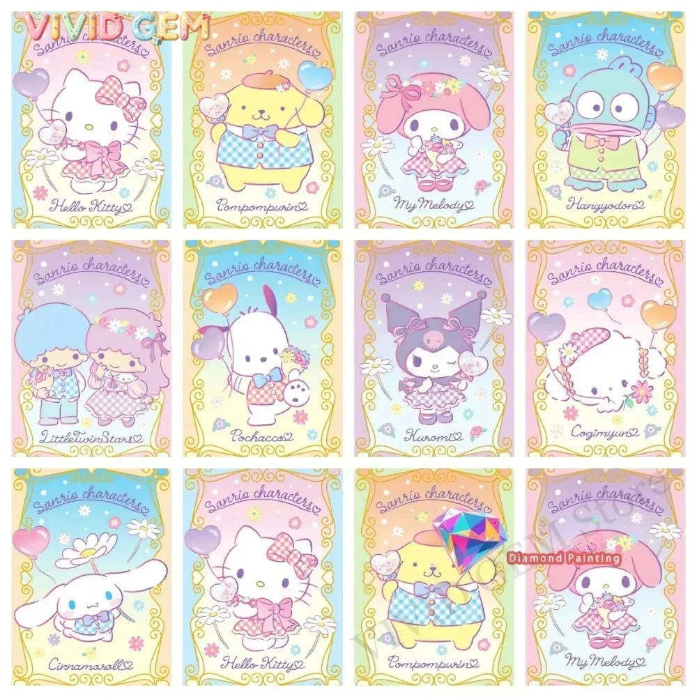 VIVID GEM Sanrio New Cute Hello Kitty Pochacco Pompompurin Diamond Painting Kit Square Round Diamond 5D DIY Cinnamoroll Mosaic