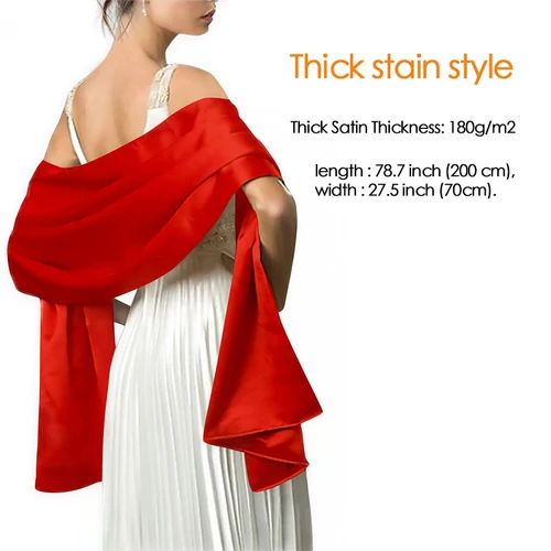 Imagen 2 del producto Chal largo de satén marfil para mujer, estola de fiesta de noche, boda, dama de honor nupcial, blanco, Burdeos, gris, venta