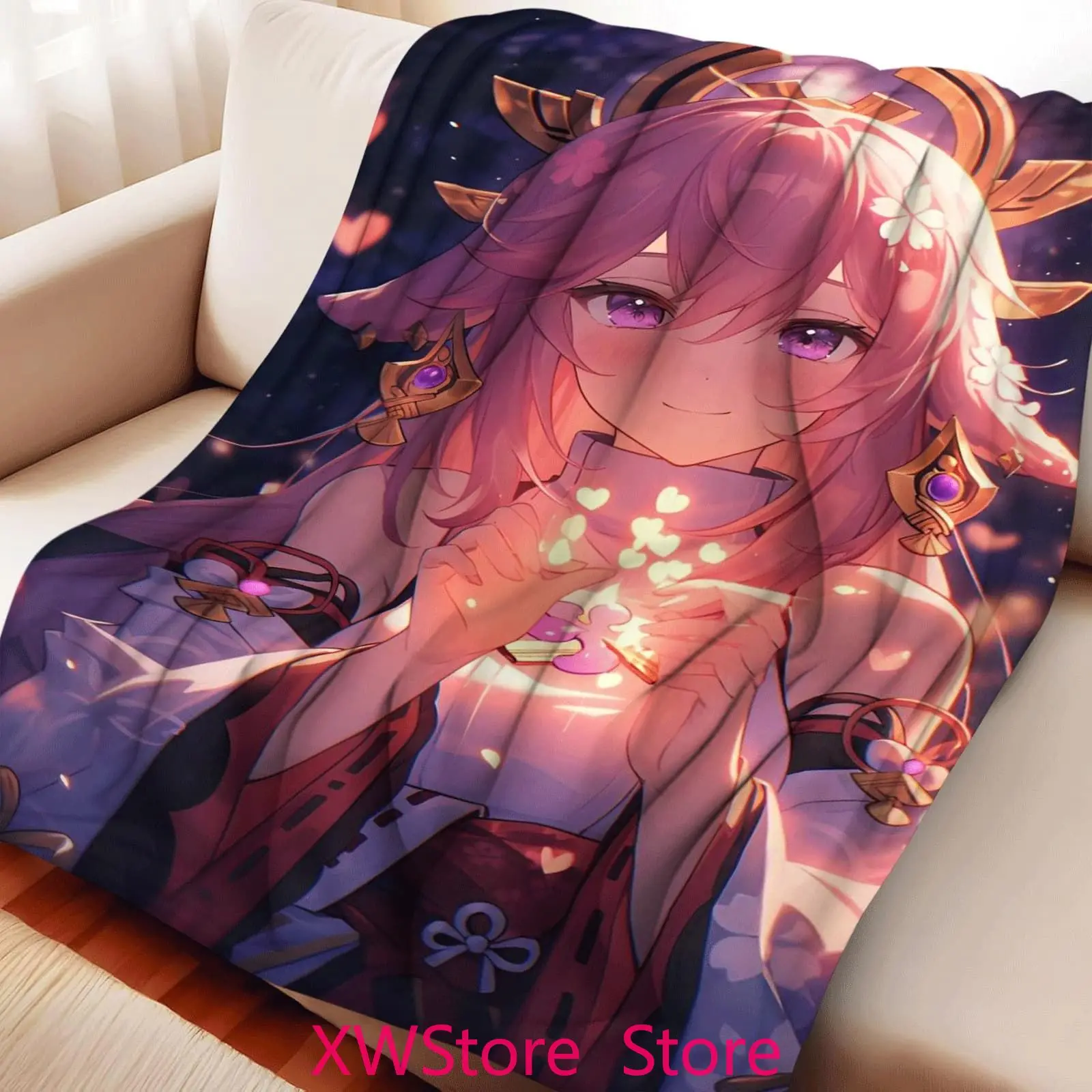

Genshin Impact Kawaii Anime Girl Fleece Blanket Ultra Soft Cute Waifu Blanket for Bed Sofa Dorm Room Decor