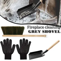 Juego de cepillos de limpieza para cenizas de chimenea, Kits de lavado de chimenea de Metal multifuncionales con guantes para limpieza de chimenea interior