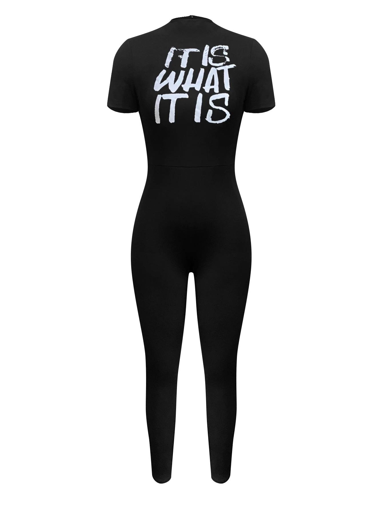 LW High Street American Short Sleeve Letter Print Jumpsuit For Women Sports Playsuit Round Neck Causal Skinny Clothes