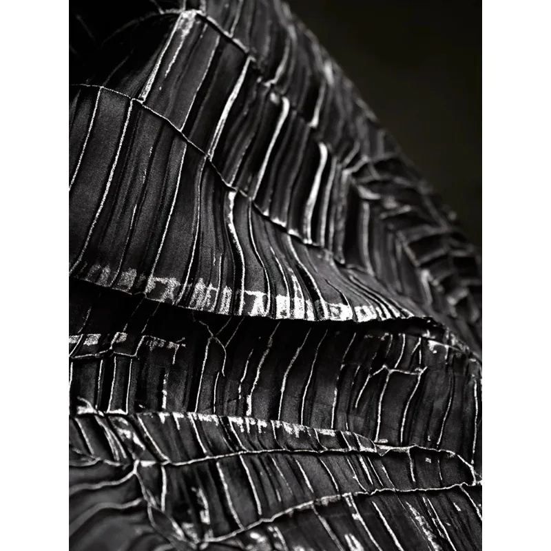 Original black irregular pattern three-dimensional heavy texture pressed pleated clothing fabric designer fabric