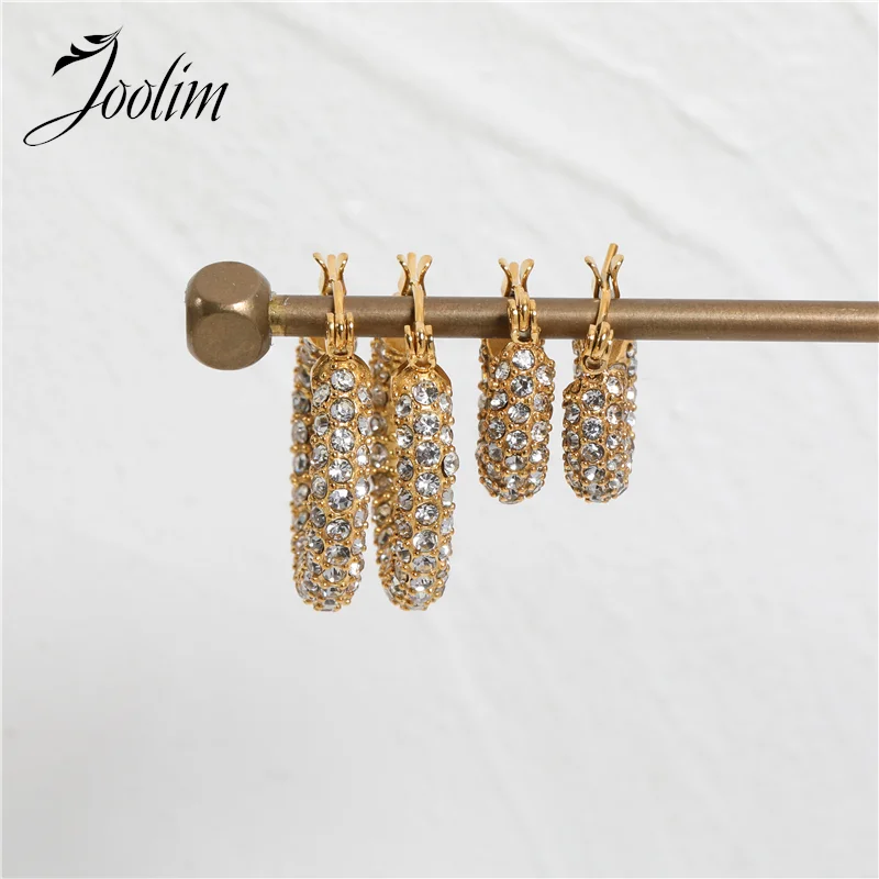 JOOLIM Jewelry High End PVD Waterproof&Tarnish Free Classic Luxury Cubic Zirconia Pave Hoop Stainless Steel Earring For Women image 6