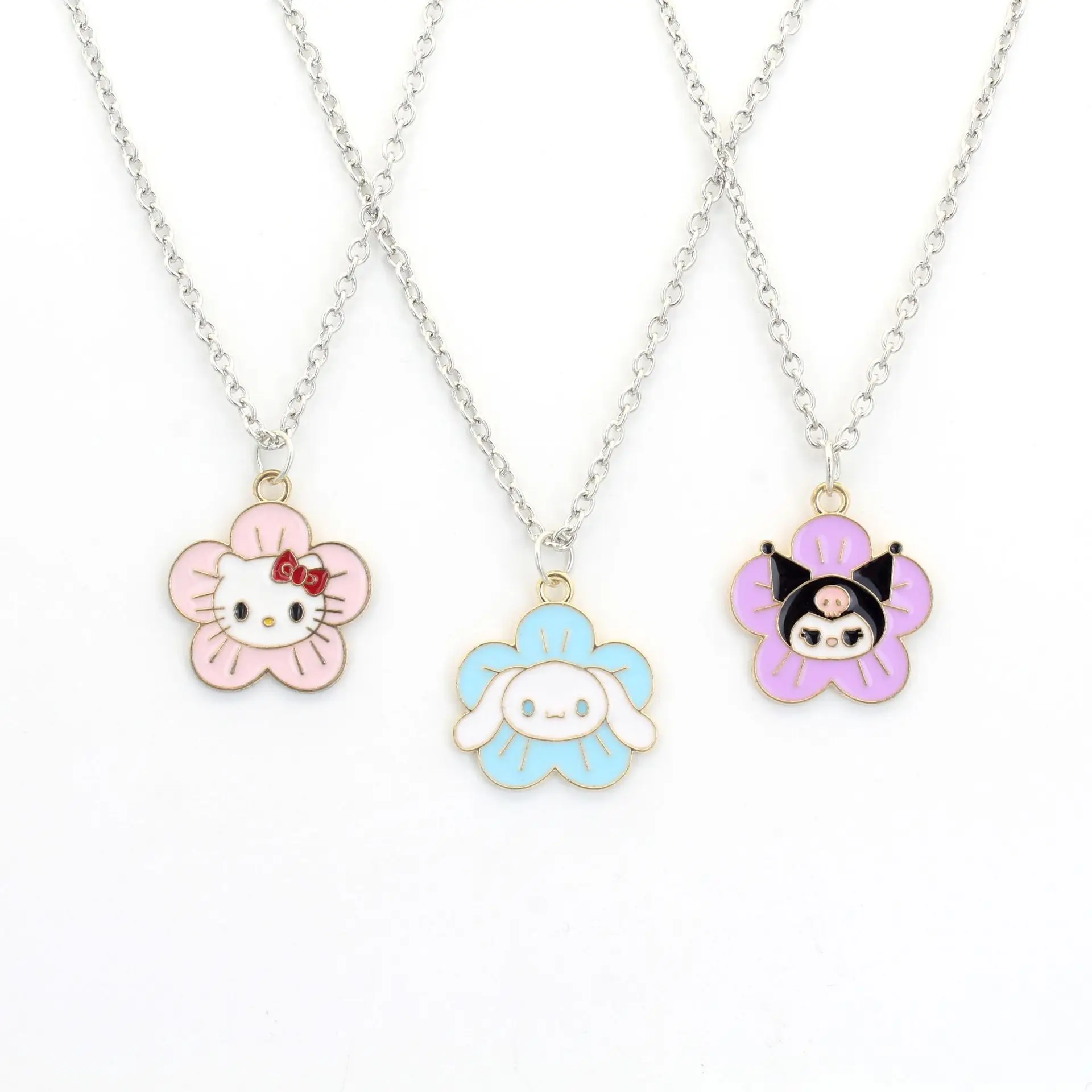 Sanrio Series Hello Kittymelody Small Fresh Flower Necklace Couple Fun Cartoon Pendant for Male and Female Students Collarbone