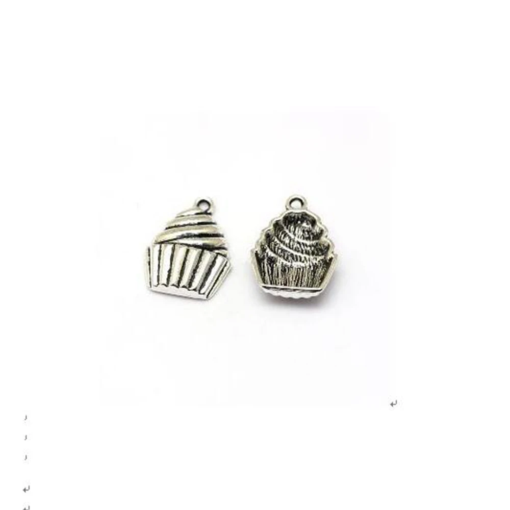 100Pcs Alloy Single-sided Cupcake Dessert Food Cake Charms Pendant For Jewelry Making Findings14.5x20mm  A-127