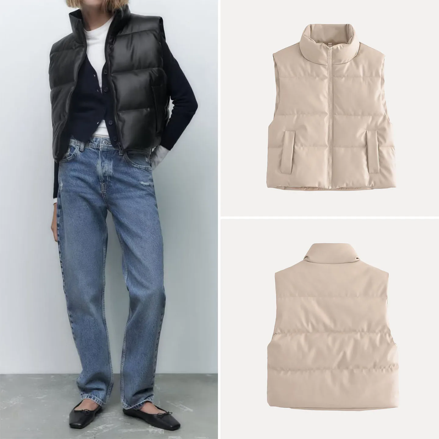 

Z Women's Faion PU Cotton Leather Vest 2025 New Sle Versatile Personalized ort Zipper Closure Color Commute