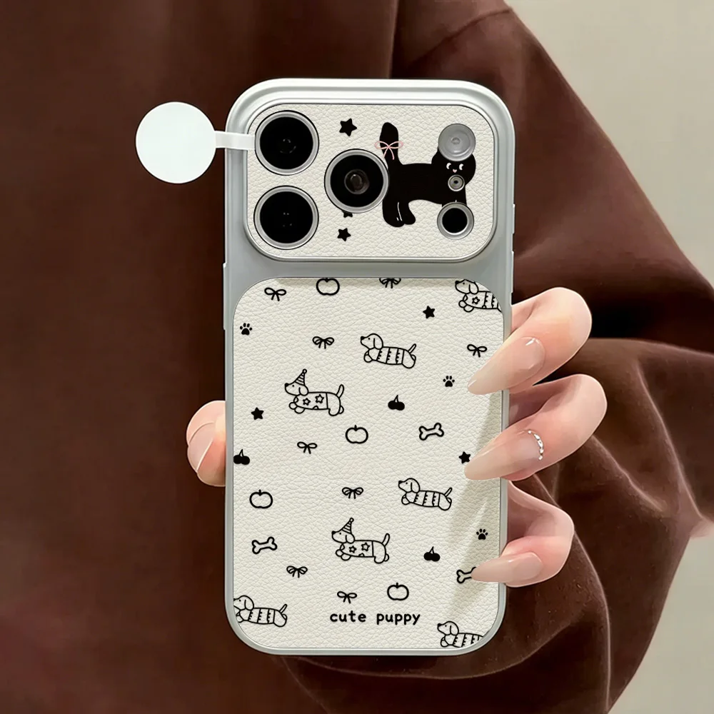 Cute Puppy Leather Phone Case For iPhone 17 Pro Max Cases 13 14 16 11 12 15 Pro Cartoon Dachshund Shockproof Protective Cover