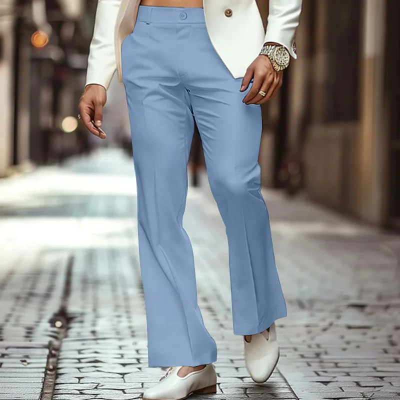 Neue Herren Retro Schlaghose, Einfarbige Mittelhoch Sitzende Anzughose, Lässige Klassische 70er-Jahre Mode, Schmale Herrenhose – Detail 10