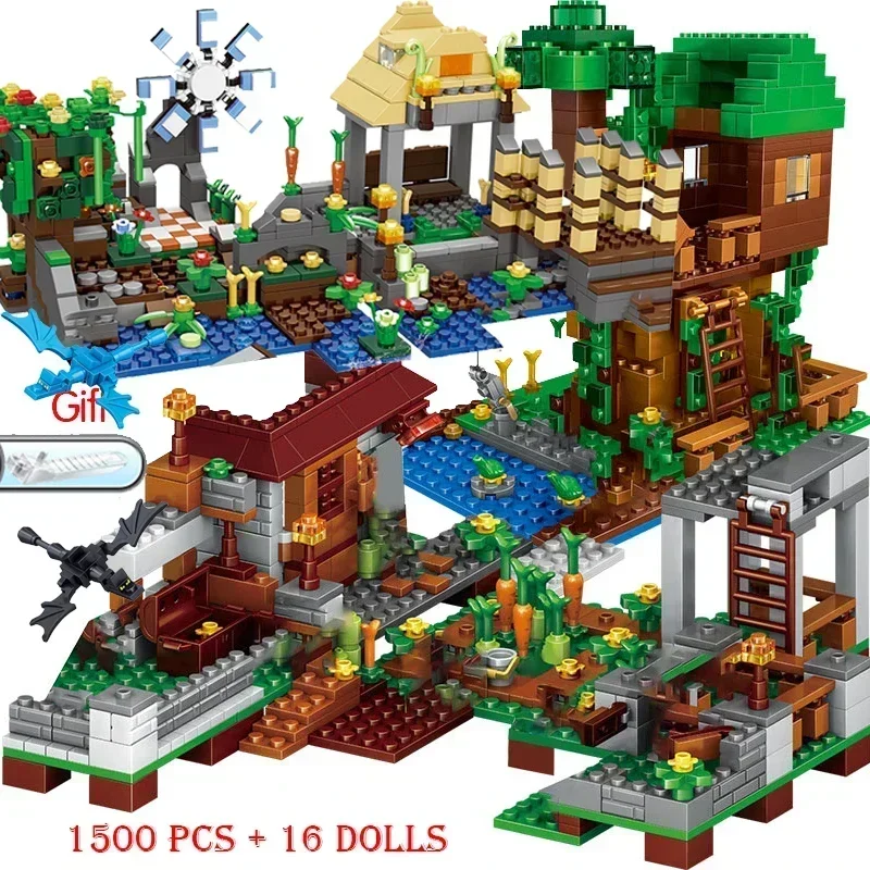 Hot Toys 2025 NEW Compatible My World Building Village City Tree House Waterfall Warhorse Bricks Toys For Children Gifts