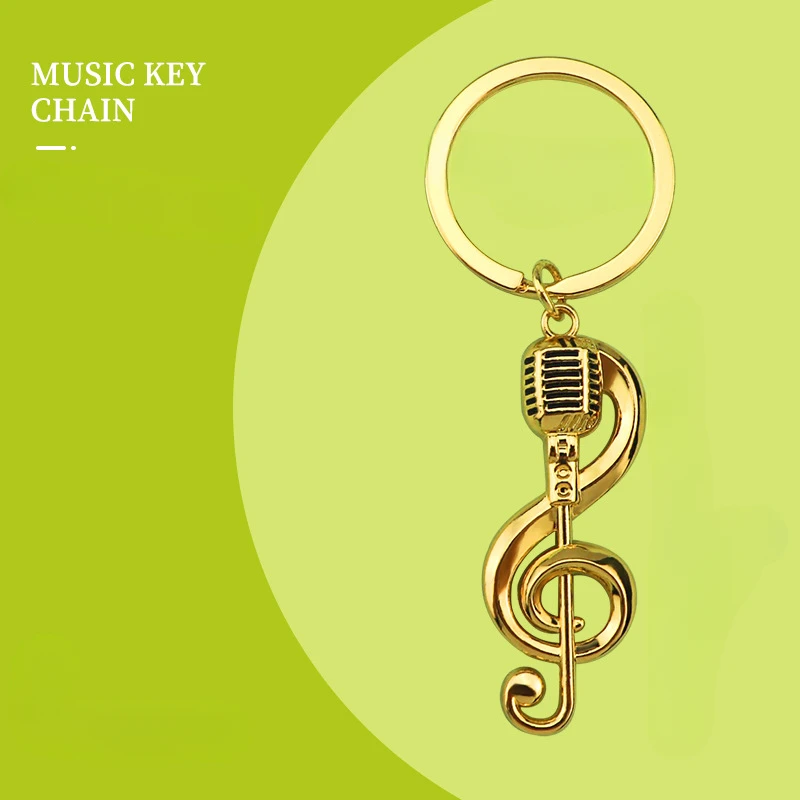 Music Note Microphone keychains Gold Color Silver Color Metal key chains keyrings Jewelry Gift