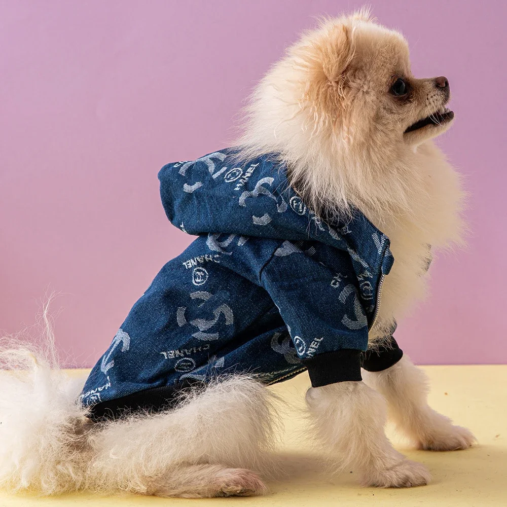 Pet Denim Shirt Small Dog Puppy Clothing Frise Pomeranian Spring Summer Coats Jackets Dogs Cats Hooded Shirts Pet Supplies