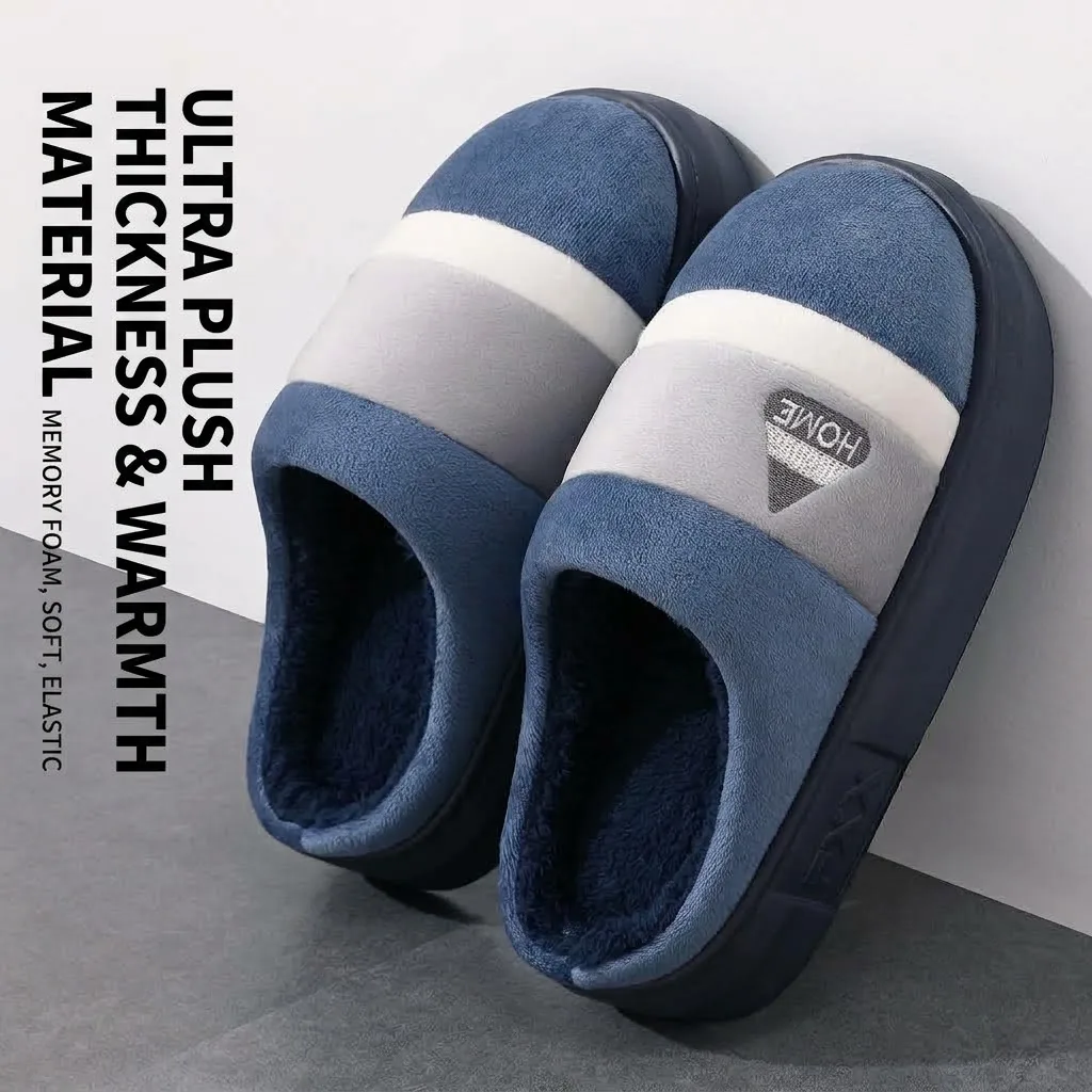 Große Herren-Winter-Hausschuhe, warm, mit dickem Plüschfleece-Futter, Plateau-Sohle, leise, rutschfest, Baumwoll-Slides, flache Mules – Detail 6