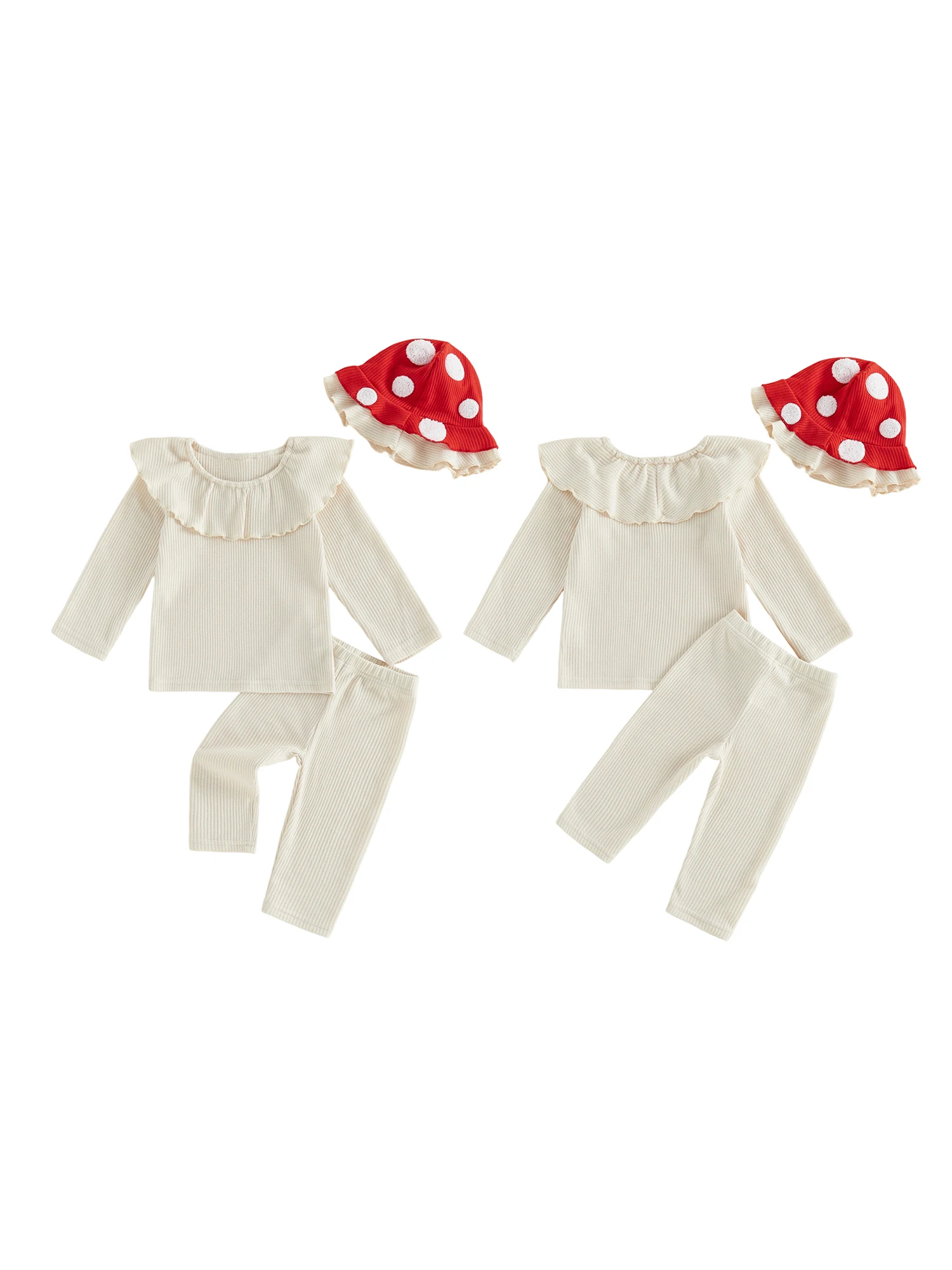 

Girls Ruffle Sleeve Top and Waffle Pants Set with Round Neck and Trousers - Adorable Outfits for Little Princesses