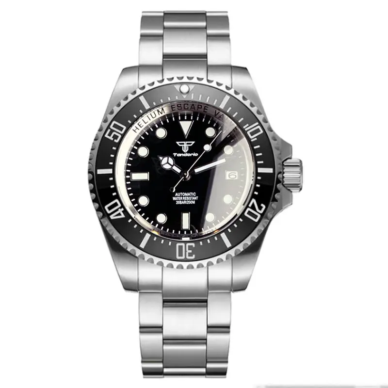 

Tandorio 43mm SEA Case NH35A Men Automatic Watch Black Dial Sapphire Glass Deep Swimming Watches 10ATM Waterproof Steel Bracelet