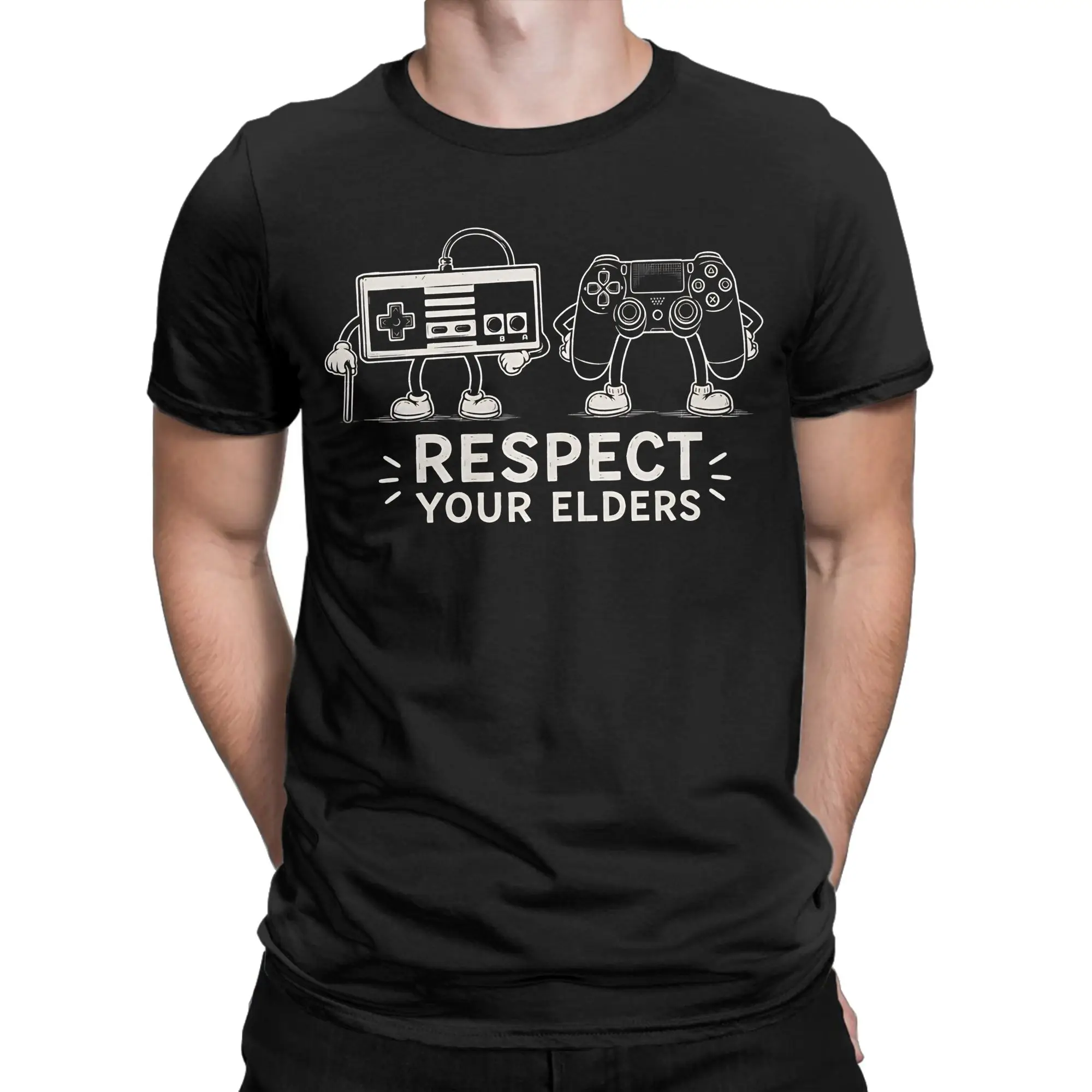 Men Women's Respect Your Elders Gaming   T Shirt  Pure Cotton Clothing Funny  Round Neck Tee Shirt Birthday Present T-Shirt