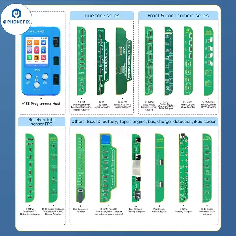 NEW JCID JC V1SE V1S PRO Dot Matrix Face LCD True Tone Photosensitive Original Color Fingerprint Battery Board For IPhone X-15pm