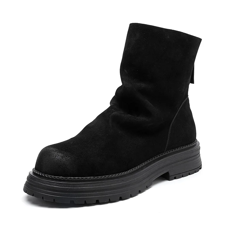 أحذية رجالية عصرية ذات نعل سميك من جلد البقر المدبوغ أحذية كاوبوي طويلة عصرية للدراجات النارية بوتاس masculinas