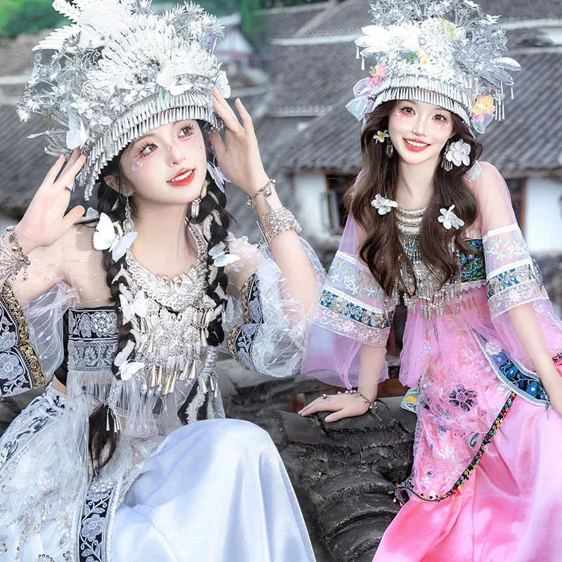 

Yunnan Dali New Sle Miao Ethnic Clothing for Best Frie Travel Photoaphy National Costume Women's Faion Summer Polyester