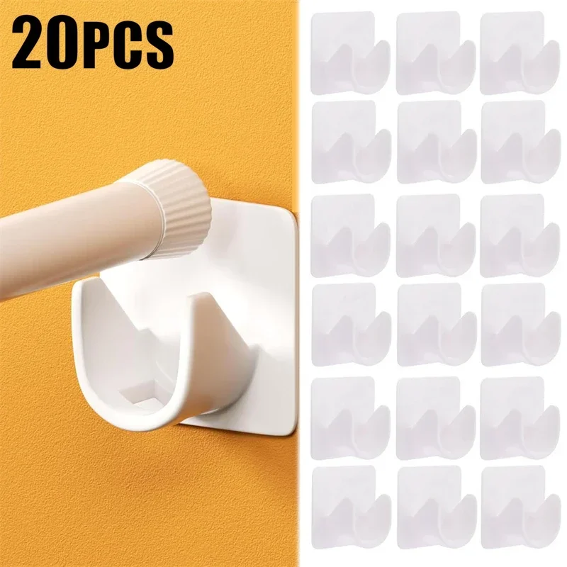 

2-20pcs Shower Curtain Rod Holder Hook Strong Self-Adhesive Adjustable Wall Curtain Fixed Clip Hanging Rack Bathroom Accessories