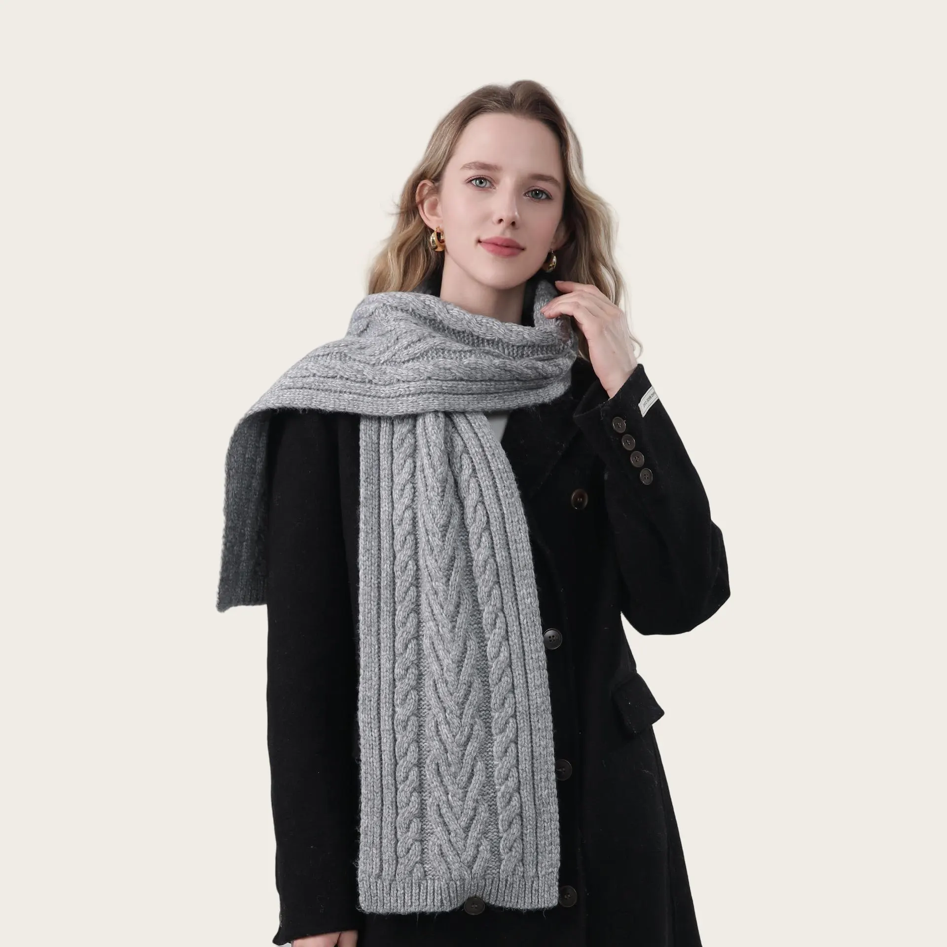 

Macron Solid Color Scarf Women Winter Warm Knitted Classic Twisted Flower Short Scarves Lady Adults Scarf Xmas New Year Gift