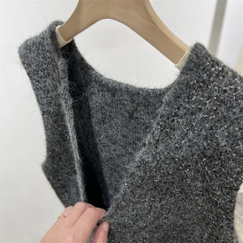 الكورية نمط لامعة سترة مطرزة الخامس الرقبة أكمام سترة فضفاضة سترة المرأة الأعلى #4