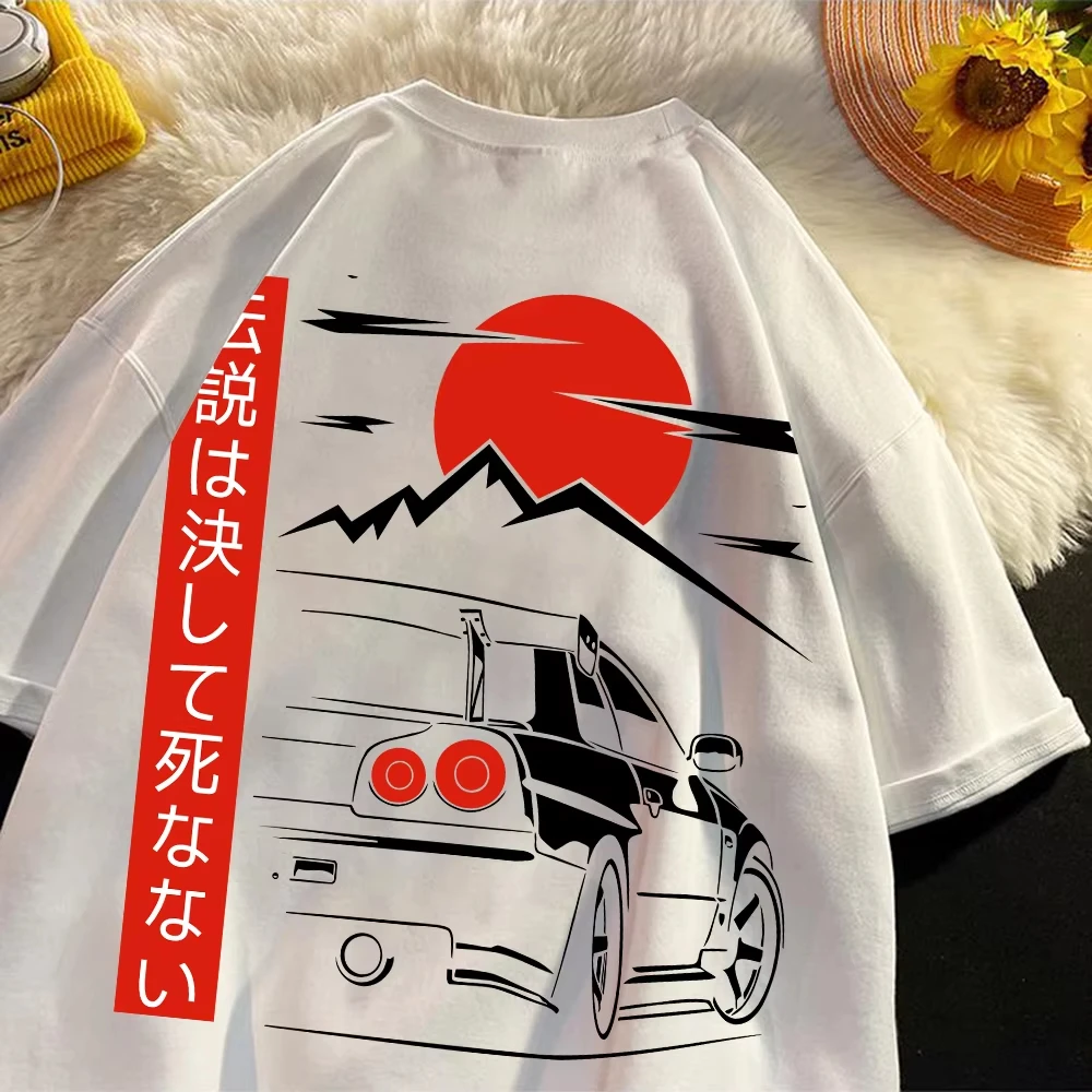 Japanese Style Car JDM Culture GTR R34 Racing T-shirt Men women Back Printed Street Wear Original Design Oversized unisex tees