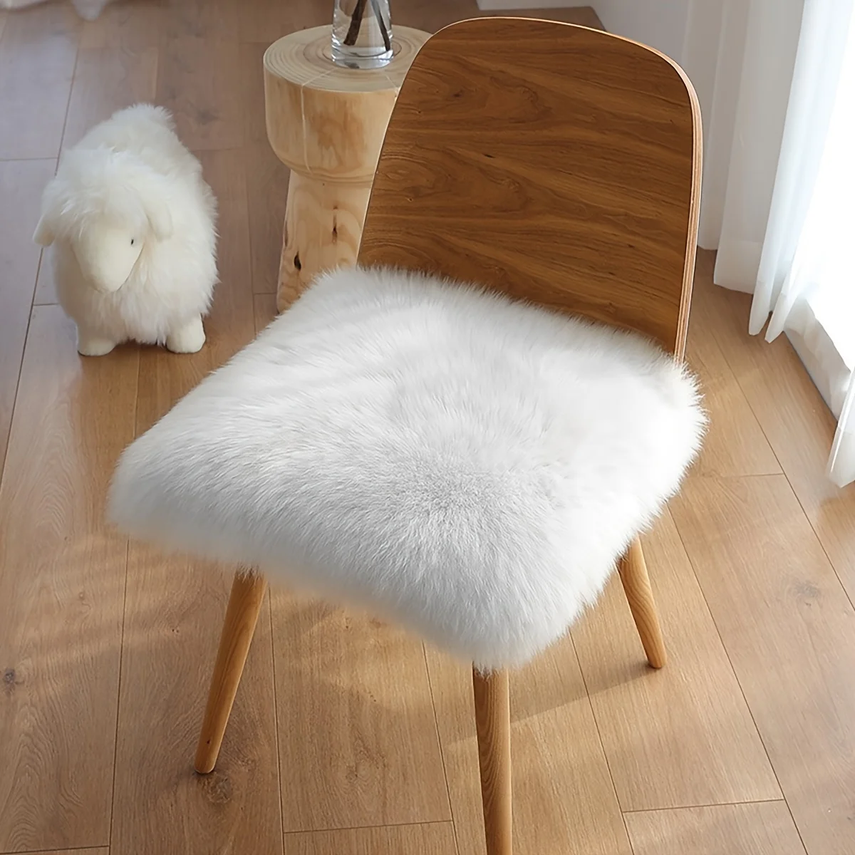 Solid Color Plush Carpet, Bedroom Bedside Rug, Solid Color Butterfly Chair Cushion, Makeup Stool Sofa Seat Cushion, Square Faux Wool