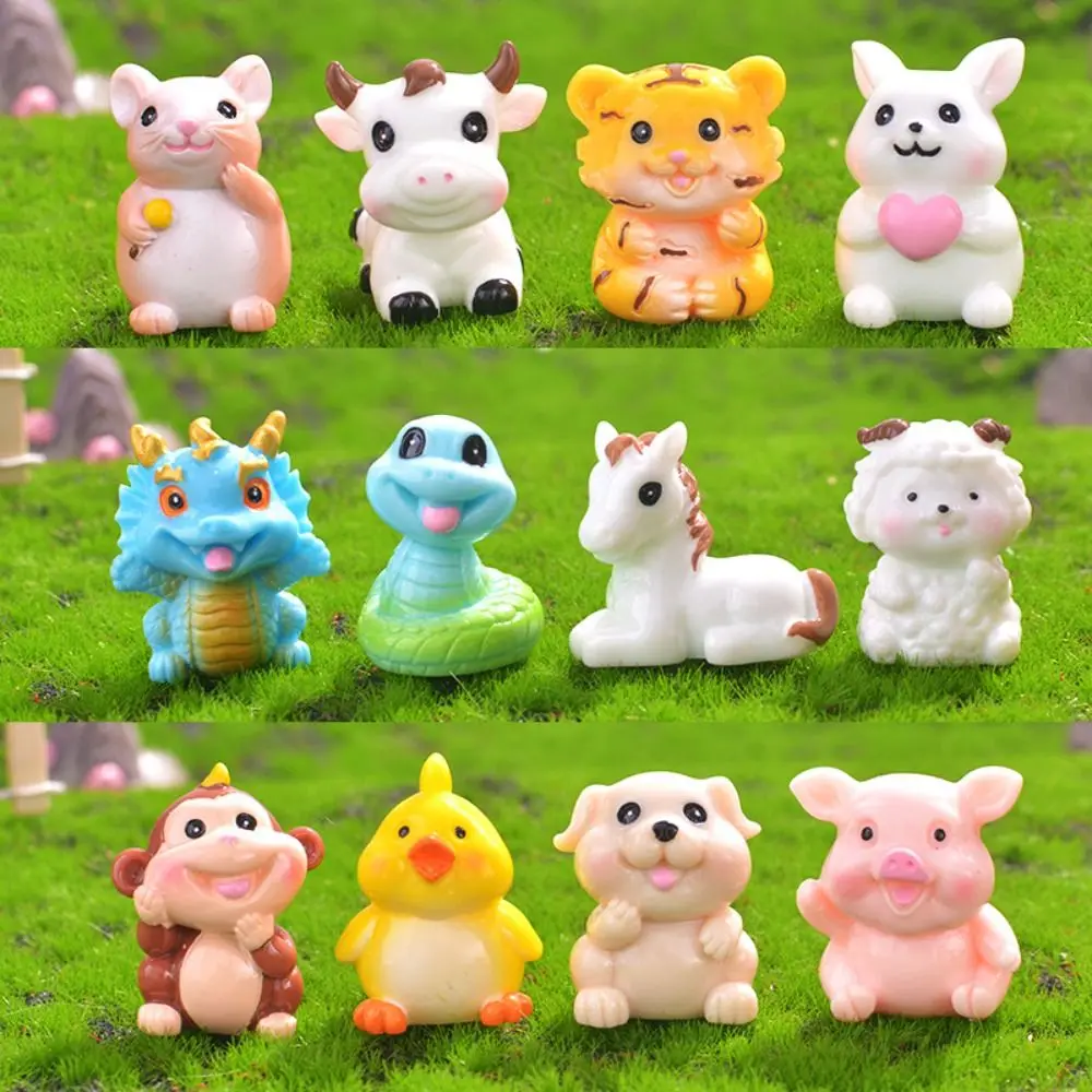 

Cute Mini Twelve Zodiac Figurines Resin Crafts Handmade Animals Ornaments DIY Cartoon Micro Landscape Decoration