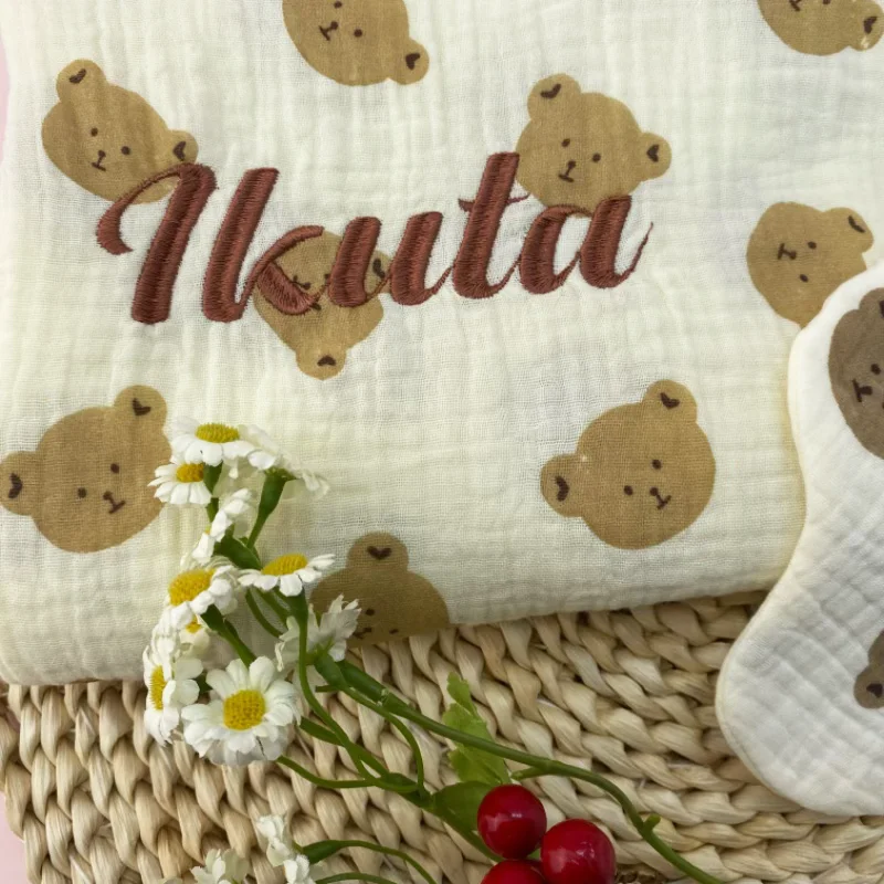 Personalized Newborn Baby Cover Cotton Gauze Muslin Blanket Swaddling Kids Crib Quilt Custom Name for Newborn Shower Gifts