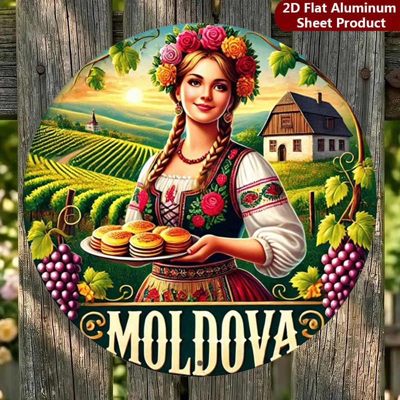 2D Flat, 1pc, Moldova Round Sign, Vineyard Vintage Decorative Plaque, Wine Country Porch Decorations, Wall Decorations, Home Dec