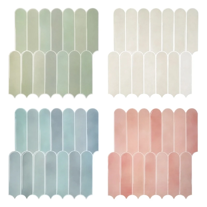 F19B Stick-on Decorative Tile Sticker in PET, Glossy Arched Tile Wall Accent for Kitchen Wall and Backsplash Decors