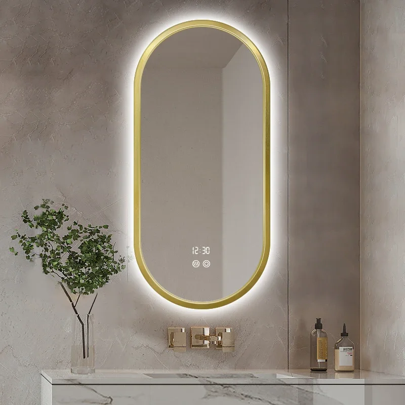 Gold Frame Oval Mirror Nordic Modern Design Bathroom Mirror Light Illuminated Espelho Maquilhagem Com Led Bathroom Accessories