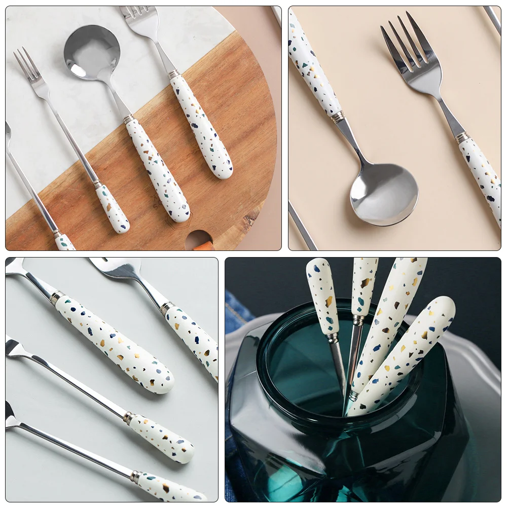 

2Pcs Stainless Steel Fork Spoon Set Ceramic Handle Cutlery Nordic Style Tableware Smooth Safe Grip Dinner Accessories