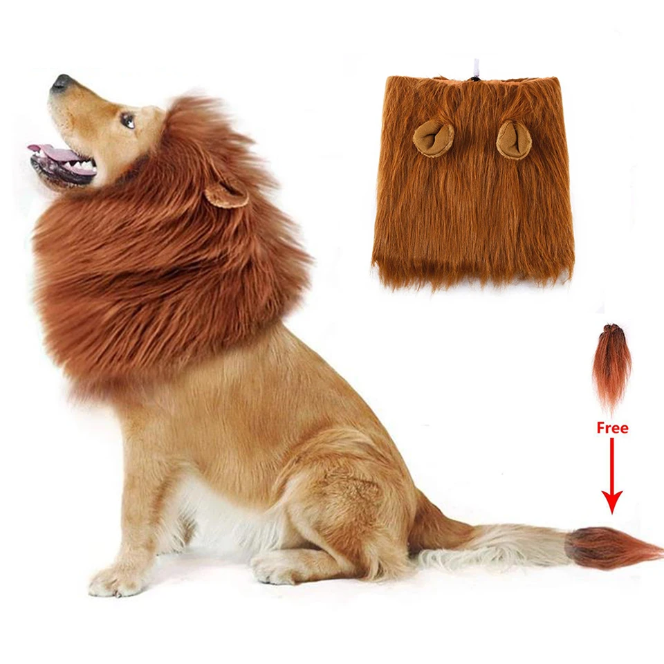 DualPet Cute Pet Dog Cosplay Clothes Costume Lion Mane Winter Warm Pet for Large Dogs Party Decoration