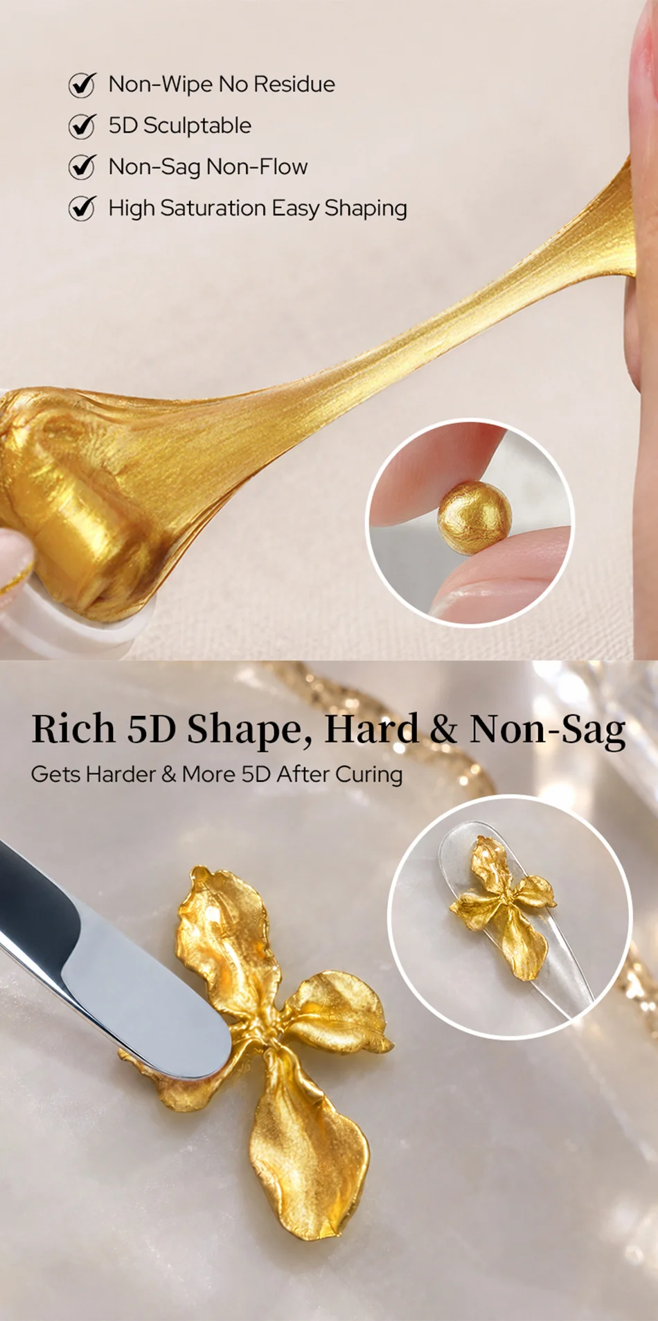 BORN PRETTY 1/2/3 Stück Metallic 5D Sculpting Gel Nagellack-Set 5ml Gold Silber Nicht-Fließend Hochsättigendes Nagel-Formungs- und Modellierungs-Gel – Detail 4