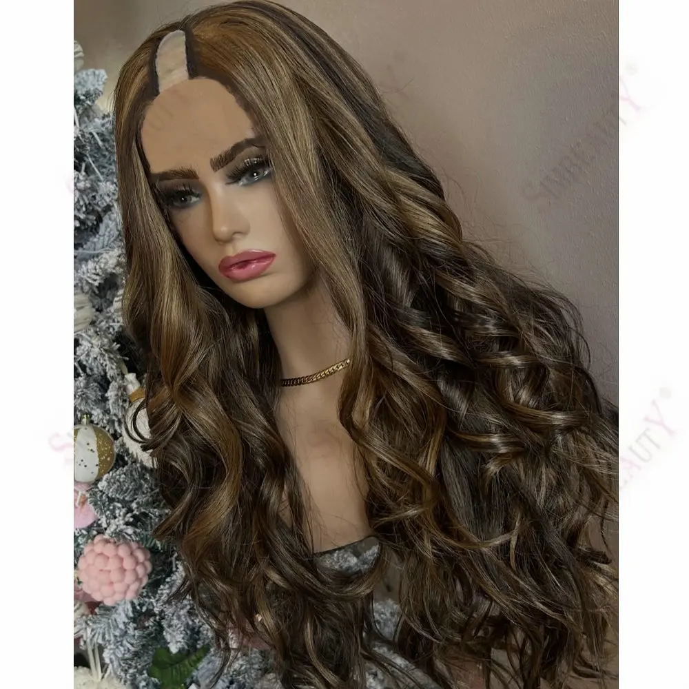 

Парик U-образной формы 1x4, полностью машинной работы, из натуральных человеческих волос для чернокожих женщин, с лёгкими кудрями, медово-пепельно-русый с мелированием, бразильские волосы Реми