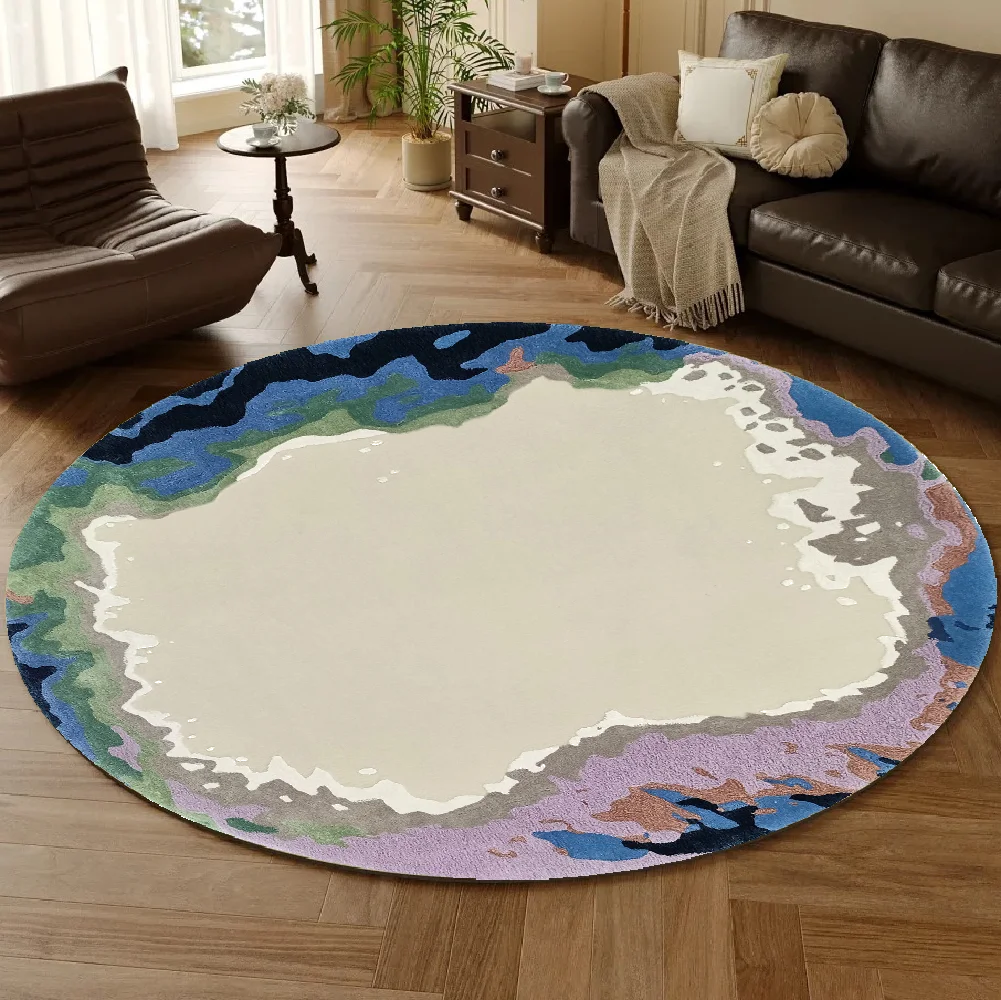 

3D круглый ковер — новый шерсть и бамбуковый шелк, нескользящий прочный ковер ручной работы для гостиной