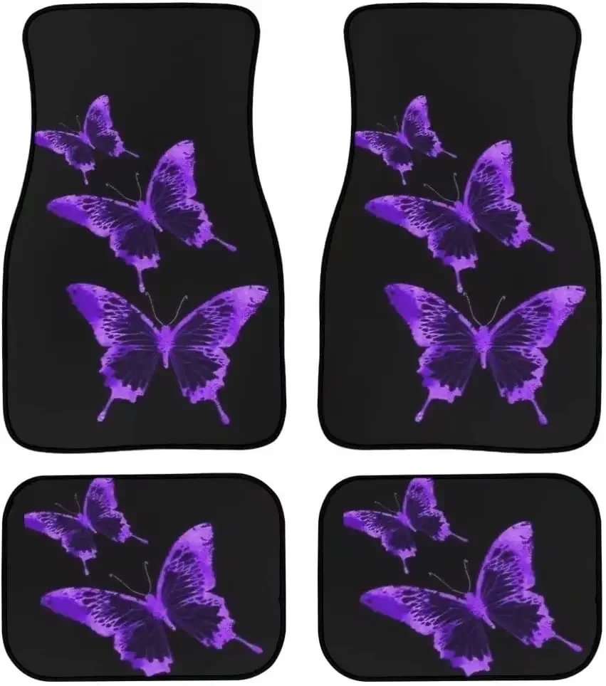 Full Set of 4 Pieces Car Floor Mats Butterflies Rubber Backing Car Mats Front Rear Foot Blankets,Universal Fit for Sedan