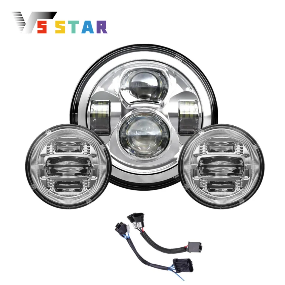 

7" 140W LED Headlight High Low + 4.5" 80W Fog Light For 2001-2006 Heritage Softail Classic EFI FLSTCI 1995-2014 Road King FLHR